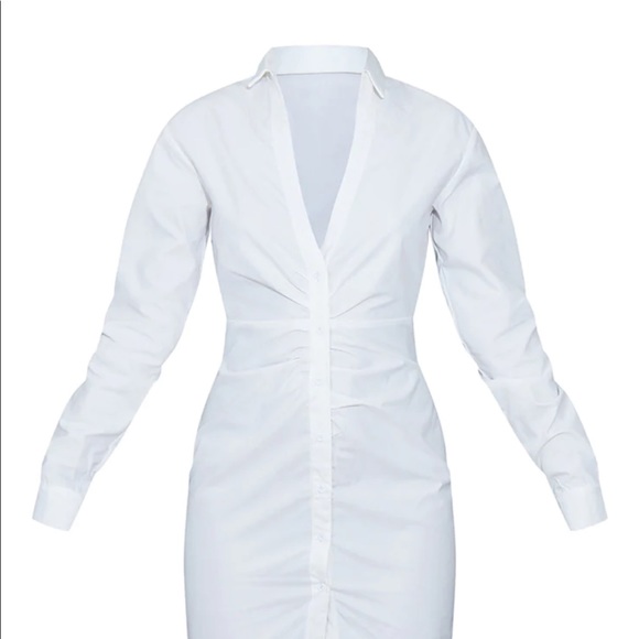 BRAND NEW WHITE SHIRT RUCHED DRESS - Picture 6 of 10